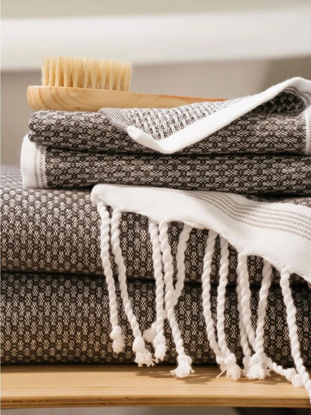 Coyuchi Organic Cotton Mediterranean Towels 4 Pieces Gray-Shadow w/ Deep Pewter